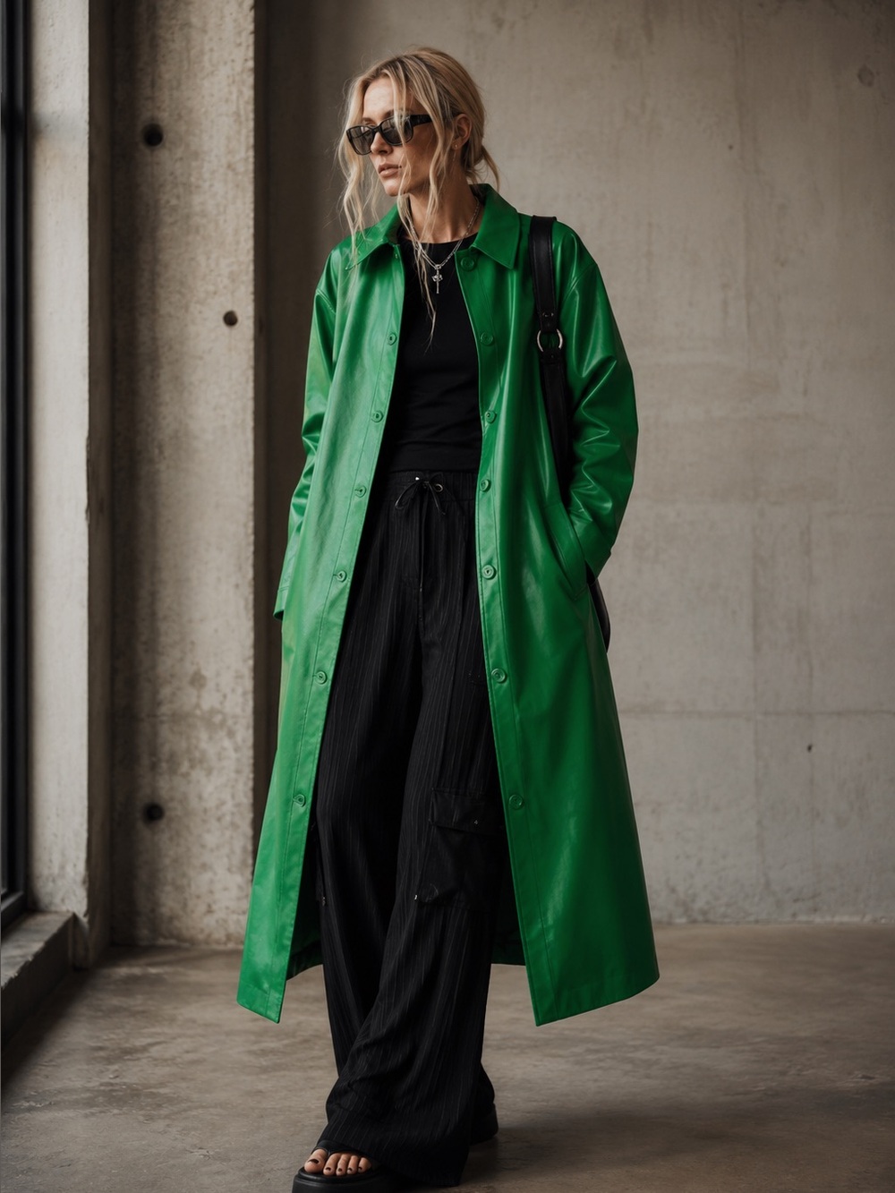 Apparis Emerald Green vegan Leather Long Coat size small